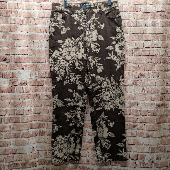 Lauren Ralph Lauren Brown/Tan Floral Print Pants Size 6P - Picture 1 of 13